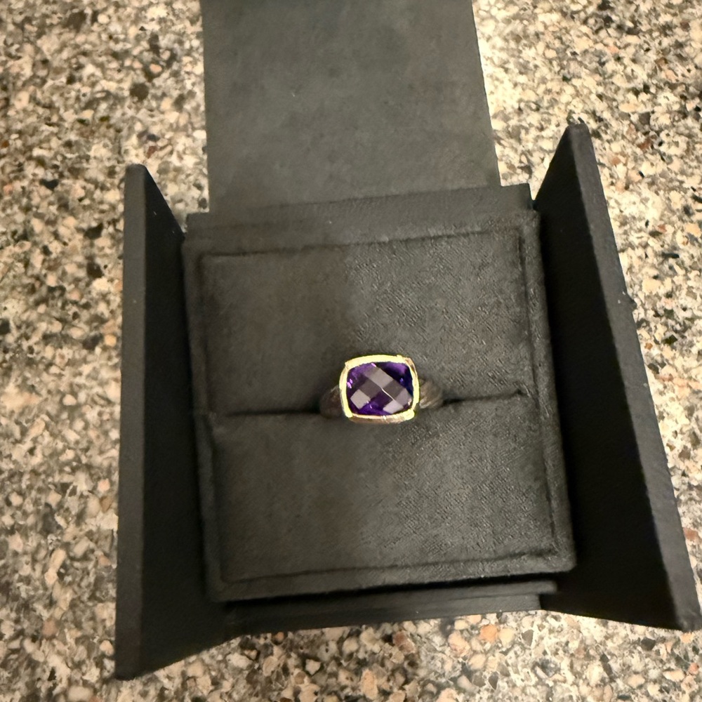 Authentic David Yurman Gold-Accent Amethyst Cushion-Cut  Ring -Women Jewelry 6.5